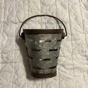 Medium Slotted Galvanized Tin Pot/Vase bucket basket handle decor distressed
